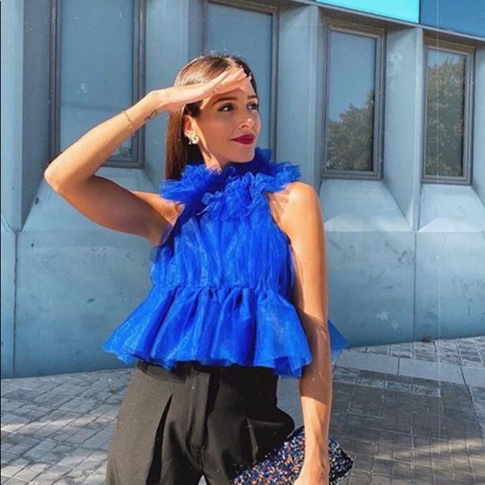 NWT Zara tulle blue crop top blouse
